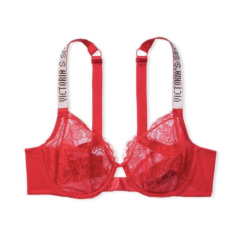 NWT‎ Victoria's Secret Very Sexy Shine Strap Unlined Demi Bra 34G Lipstick Red